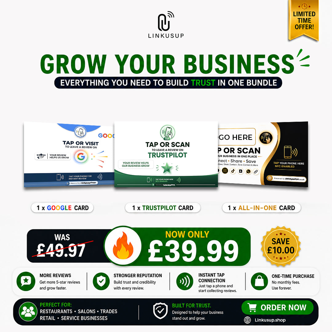 Google, Trustpilot, all for one with your logo NFC Card