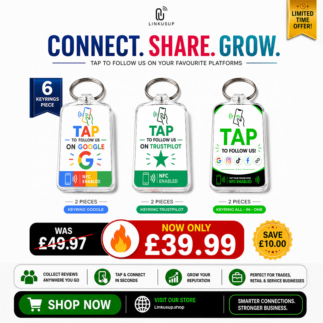 2 Google, 2 Trustpilot, 2 all in one NFC Keyrings